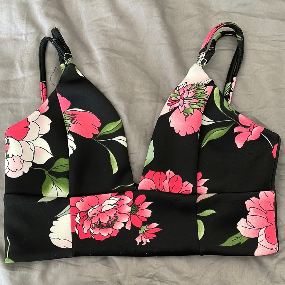 Floral Black and Pink Crop Top